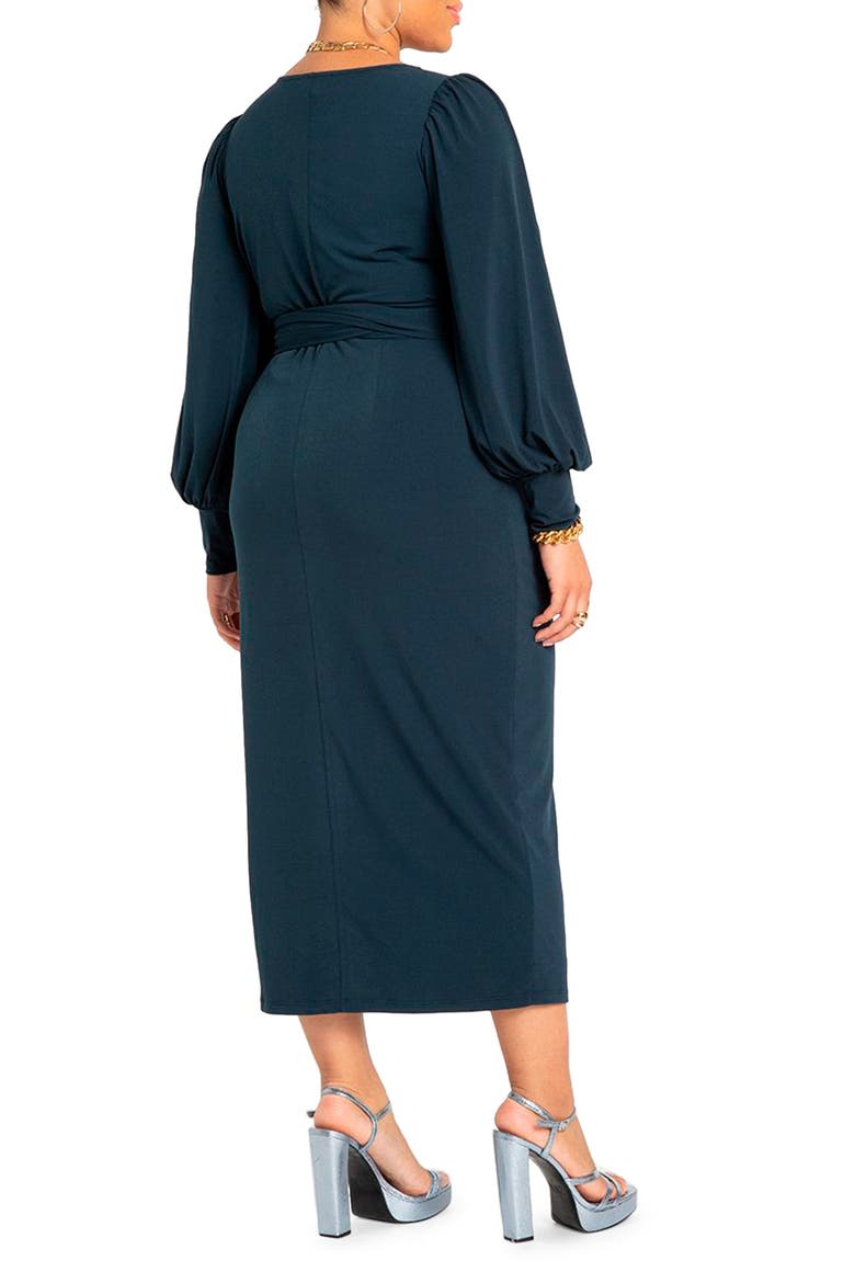 Cross Front Belted Knit Midi Dress