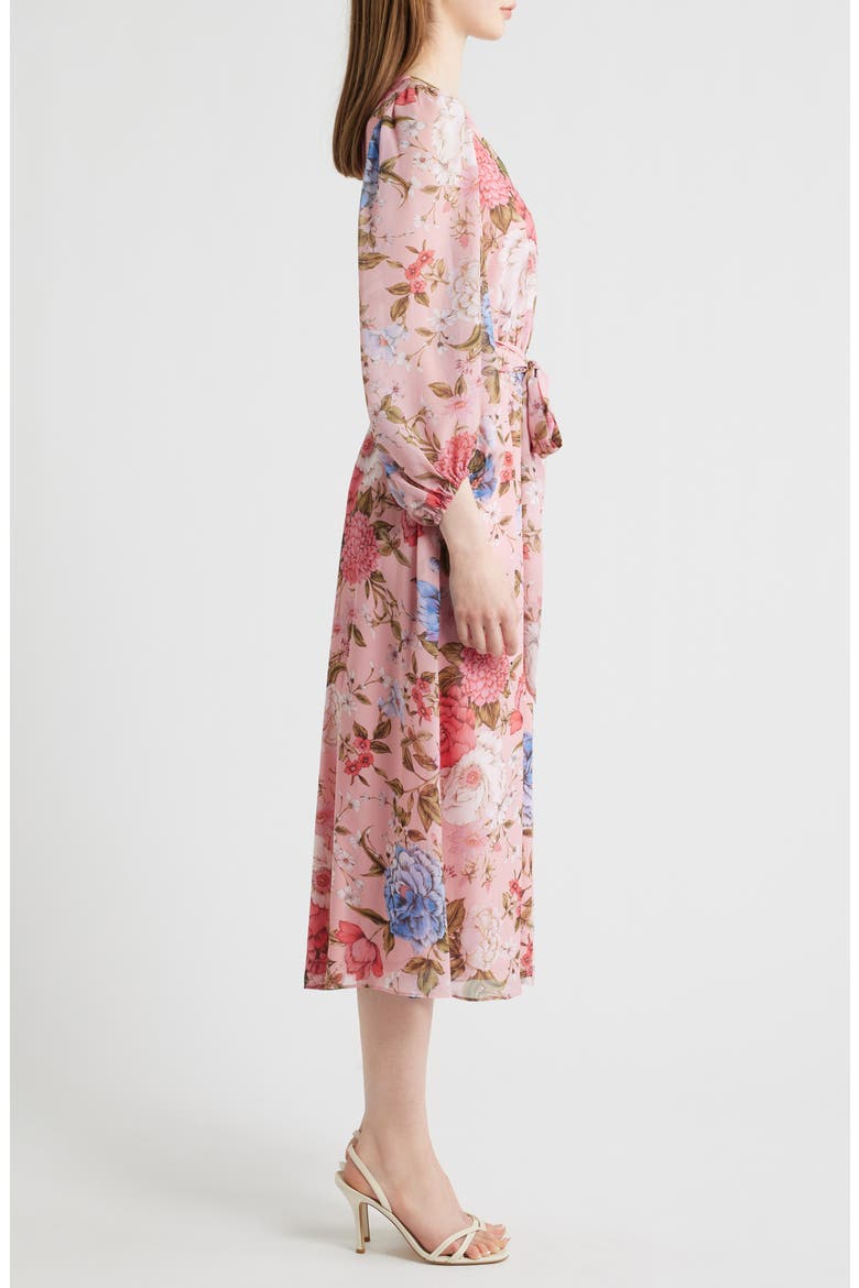 Floral Print Tie Waist Midi Dress