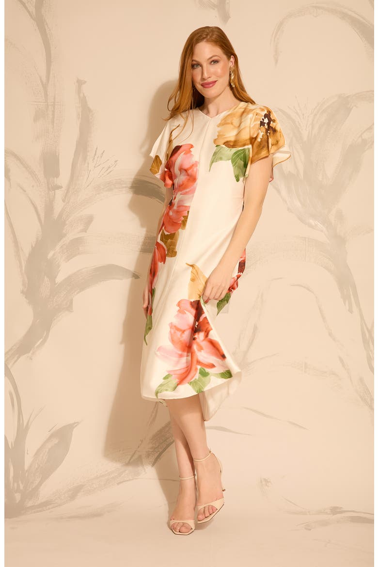 Floral Print Flutter Sleeve Midi Dress