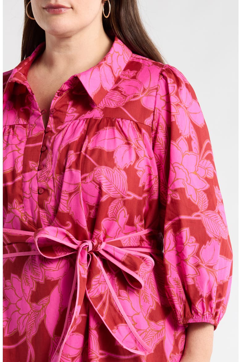 Craney Floral Print Tie Waist Long Sleeve Shirtdress