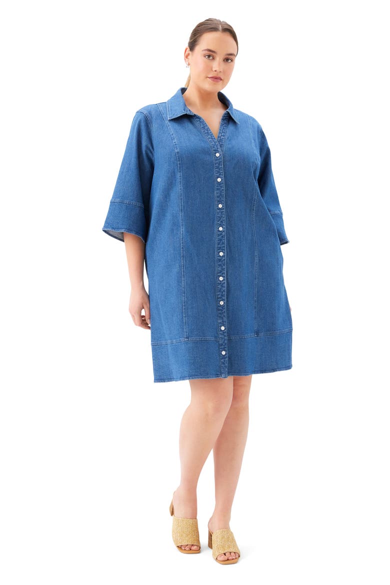 Flare Sleeve Denim Shirtdress