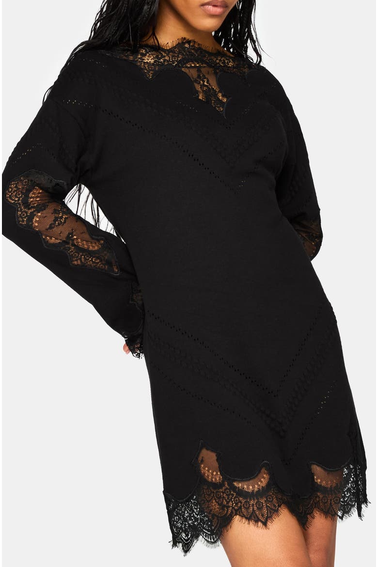 Stormwoken Lace Trim Knit Mini Dress