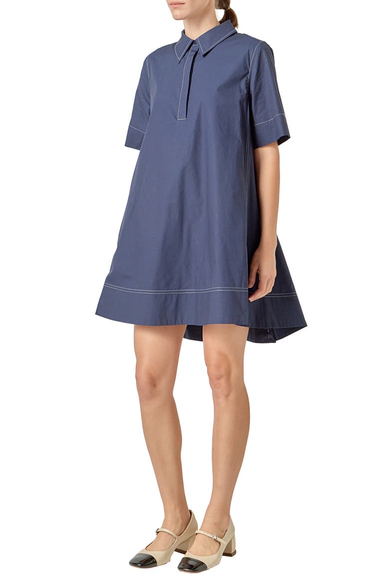 Contrast Detail Mini Shirtdress
