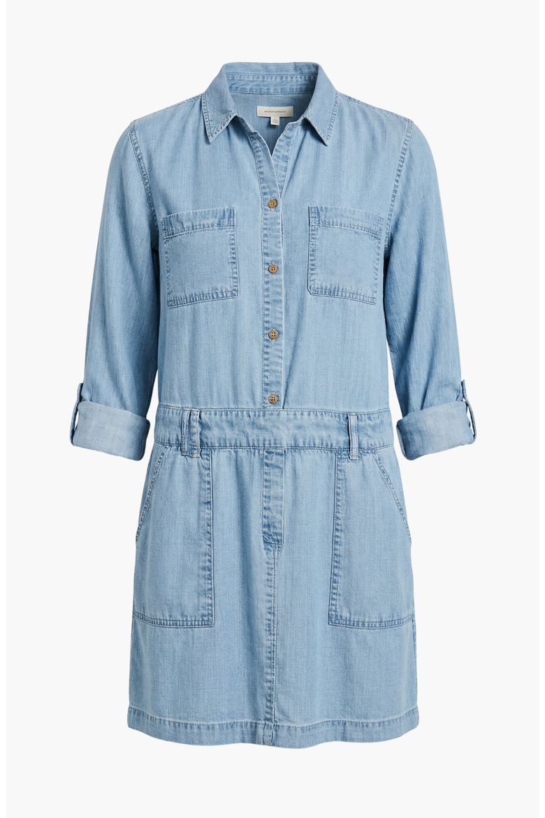 Button-Front Long Sleeve Denim Mini Dress