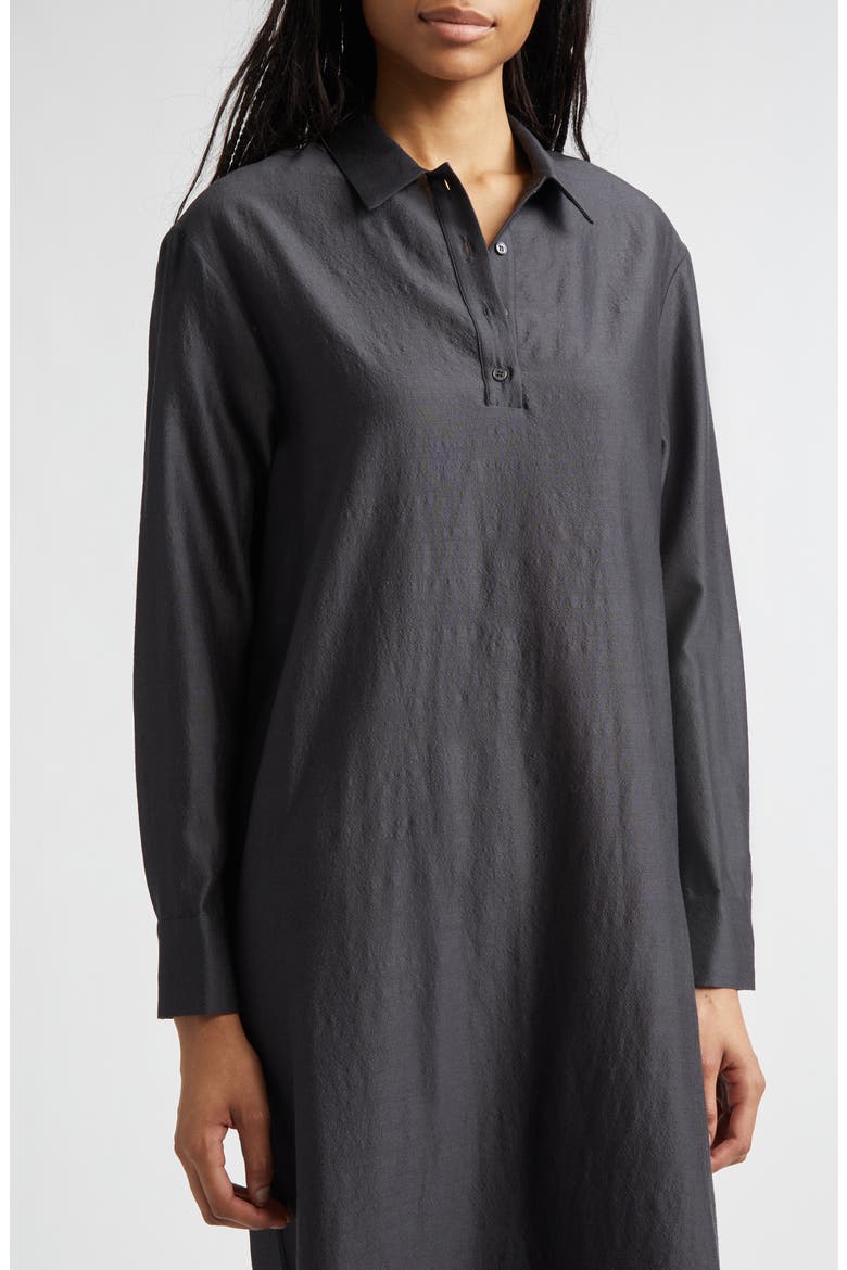 Espon Long Sleeve Wool & Silk Midi Shirtdress