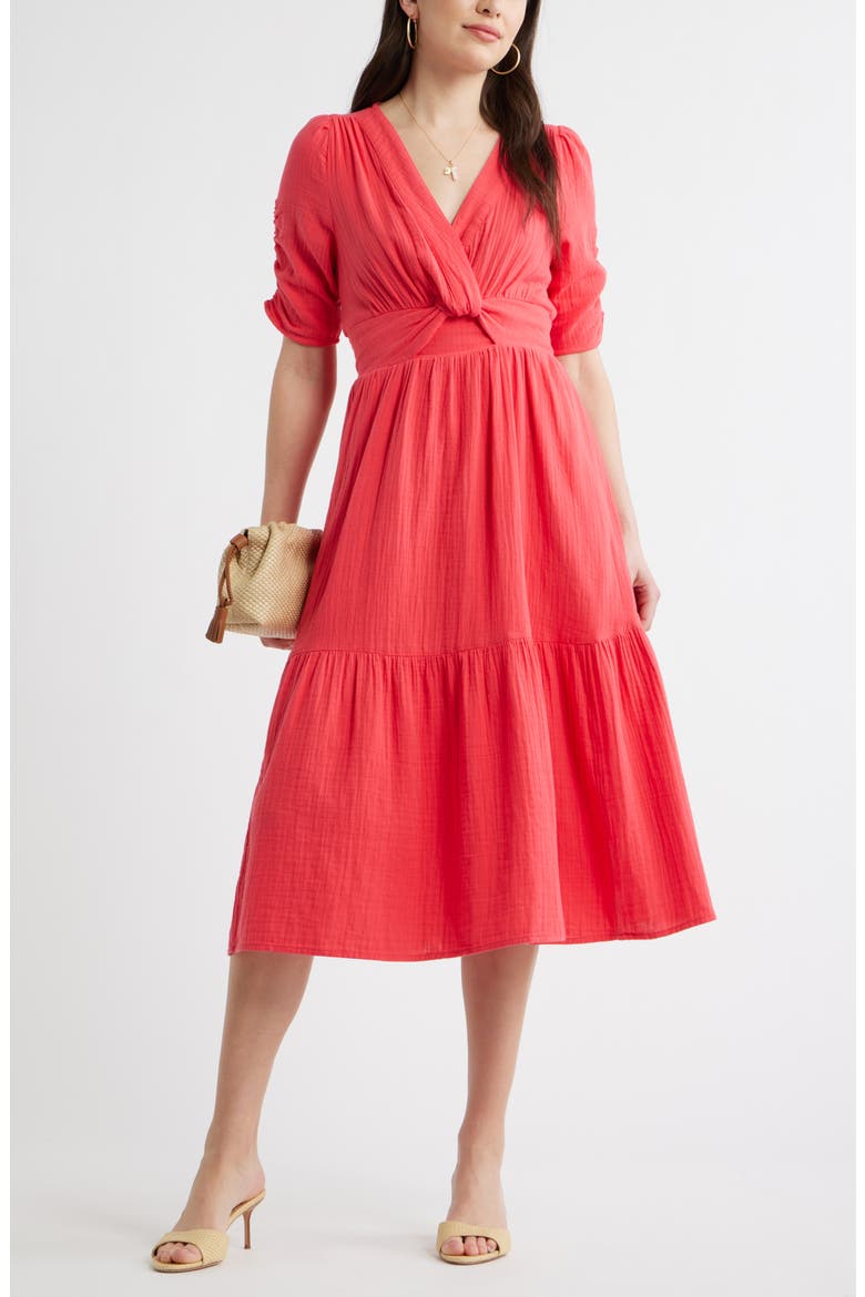Twist Detail Gauze Midi Dress
