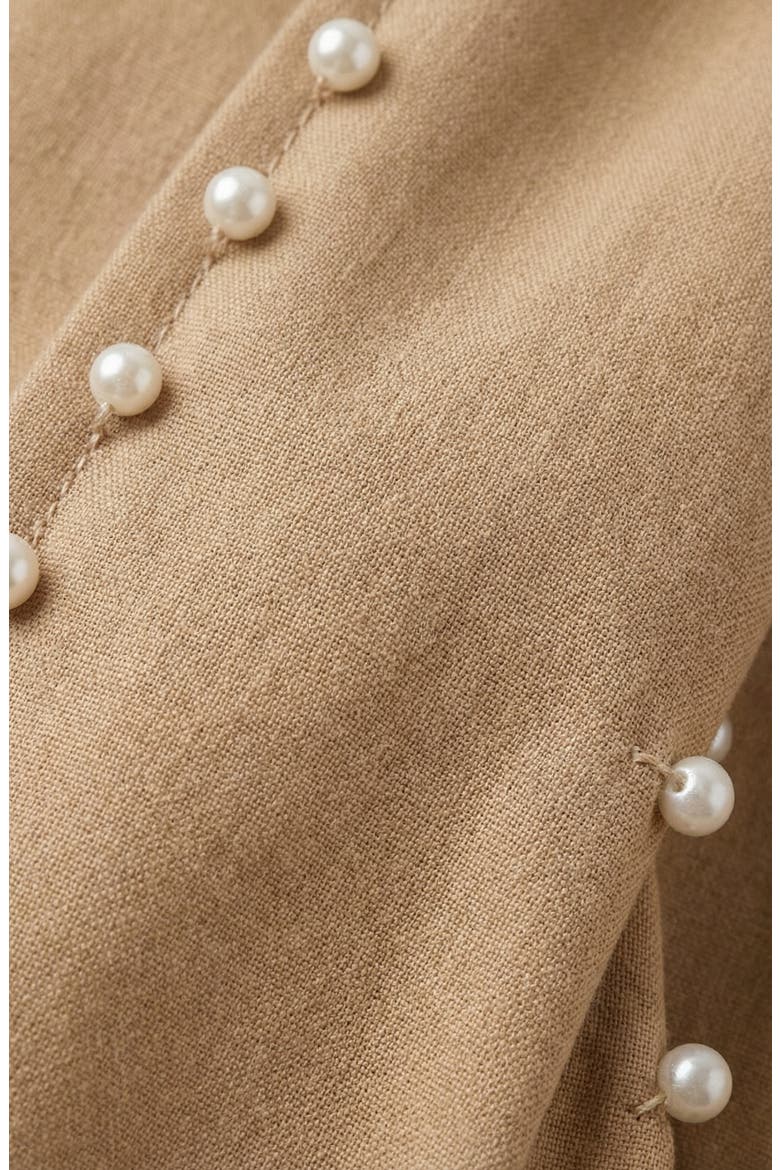 Short Sleeve Collared Midi Dress with Pearl Details and Statement Belt