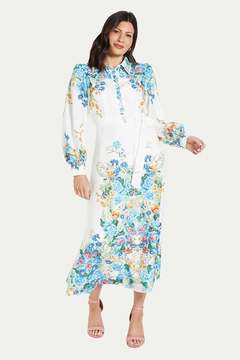Floral Western Belted Midi Shirt Dress