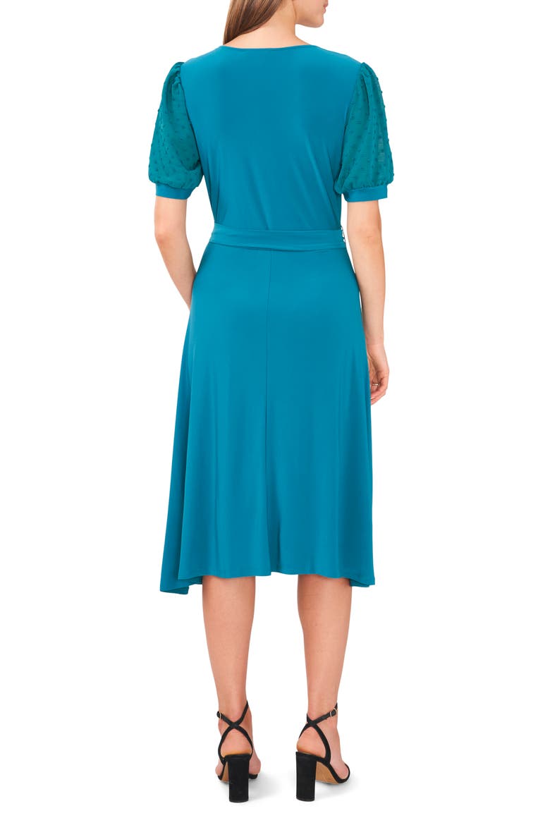 Clip Dot Puff Sleeve Tie Front Midi Dress