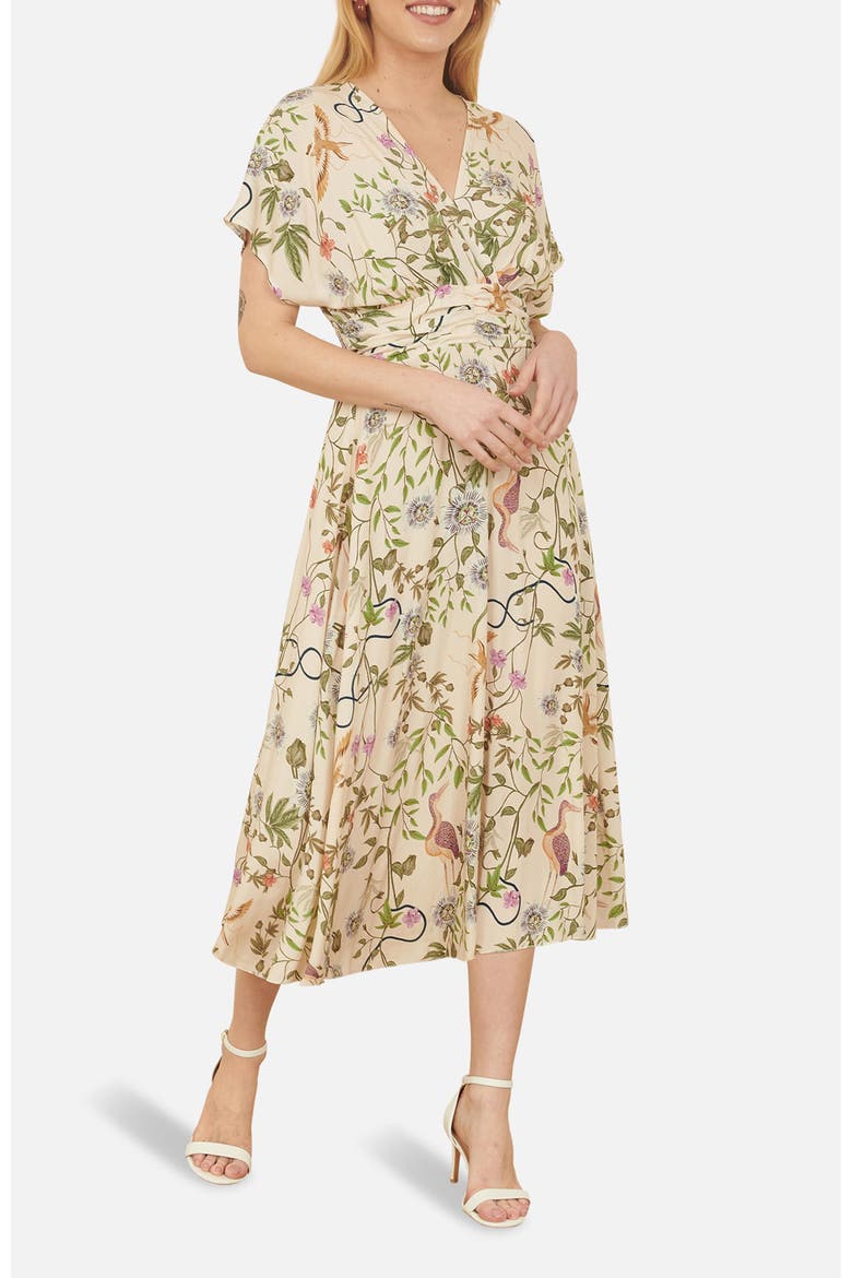 Short Sleeve V-Neck Ruched Midi Dress