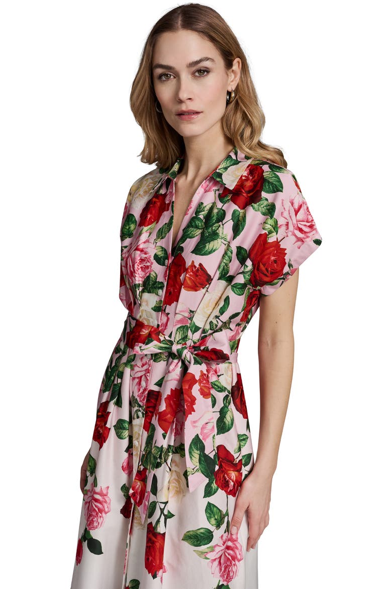 Placed Floral Stretch Cotton Midi Shirtdress