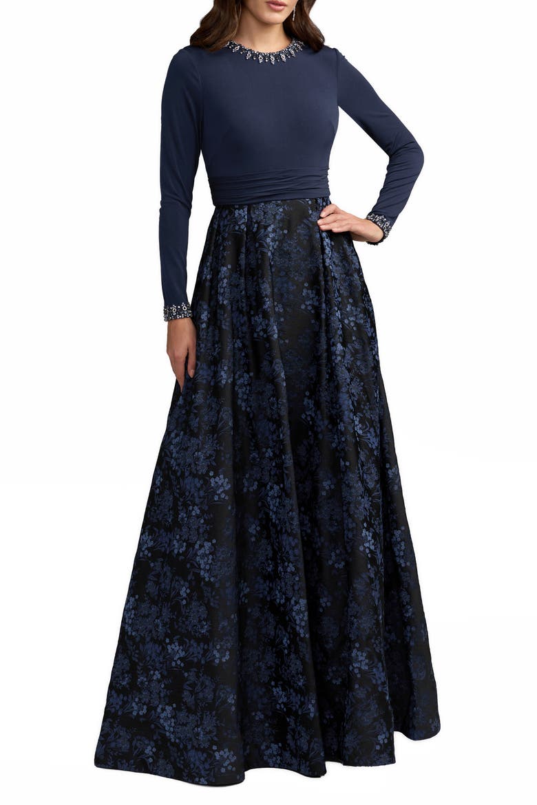 Petite Embellished Brocade Floral Ball Gown