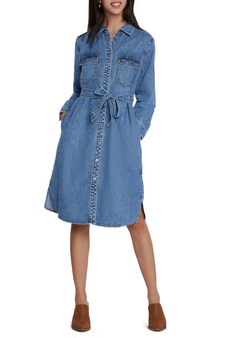 Chloe Long Sleeve Belted Denim Shirtdress