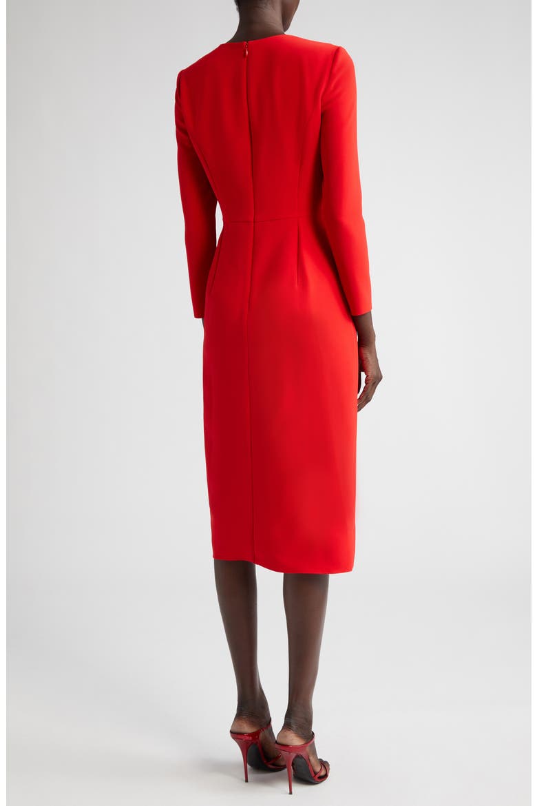 Pleated Long Sleeve Tulip Midi Dress