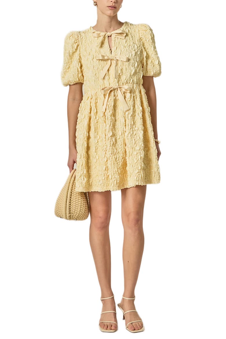 Crinkled Puff Sleeve Tie Front Minidress