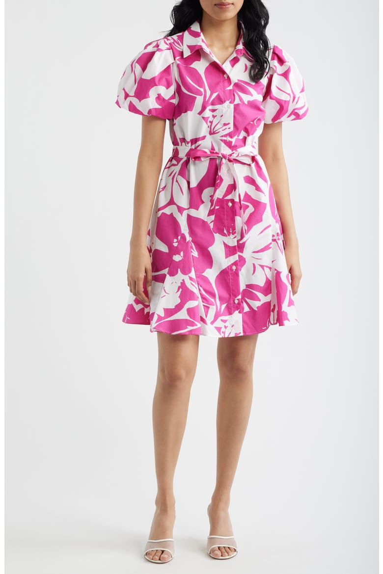 Floral Short Sleeve Cotton Mini Shirtdress
