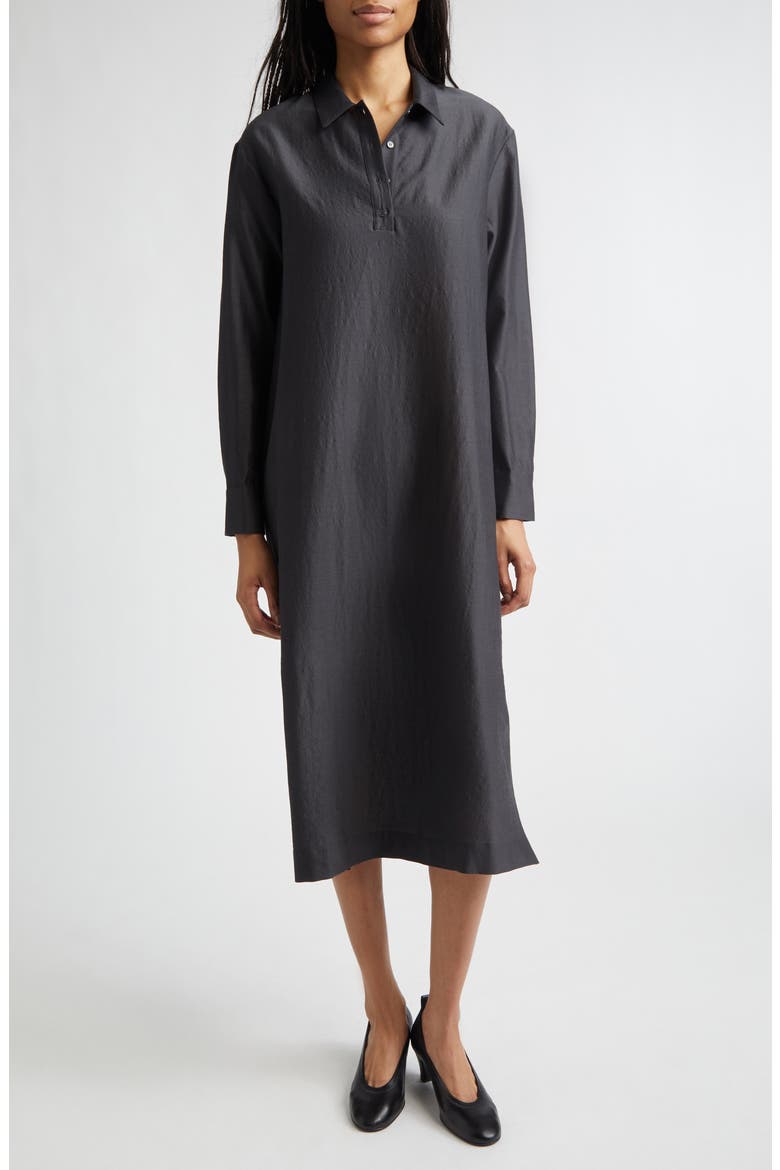 Espon Long Sleeve Wool & Silk Midi Shirtdress