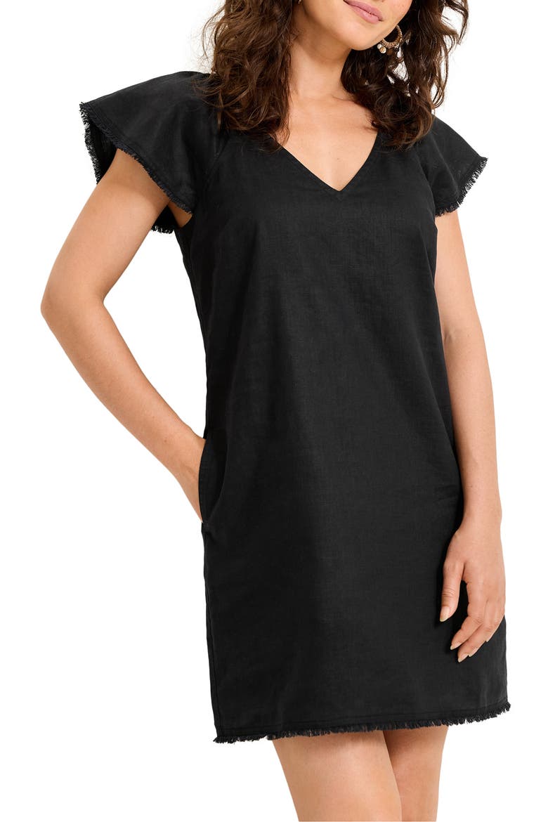 Two Palms Flutter Sleeve Linen Shift Minidress