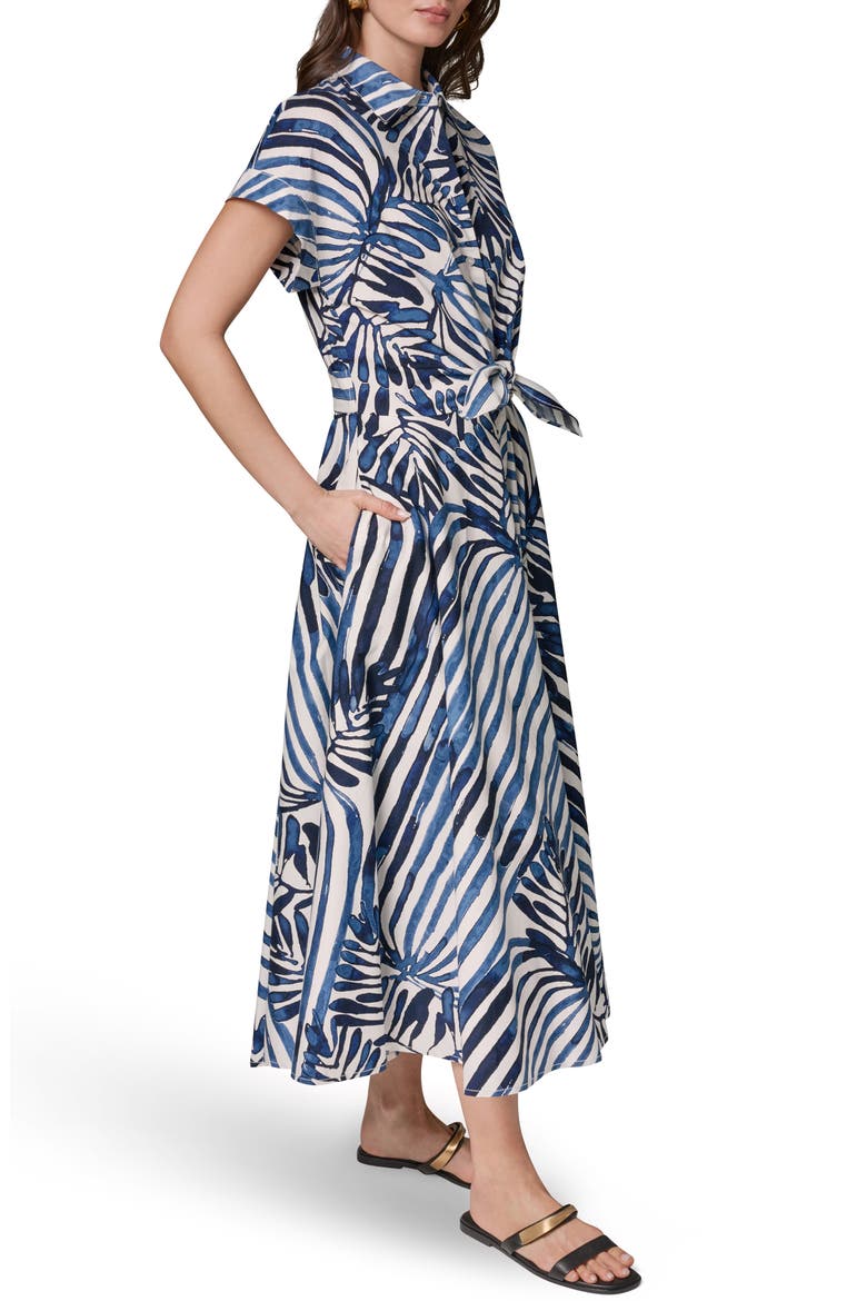 Tie Waist Short Sleeve Stretch Cotton Midi Shirtdress