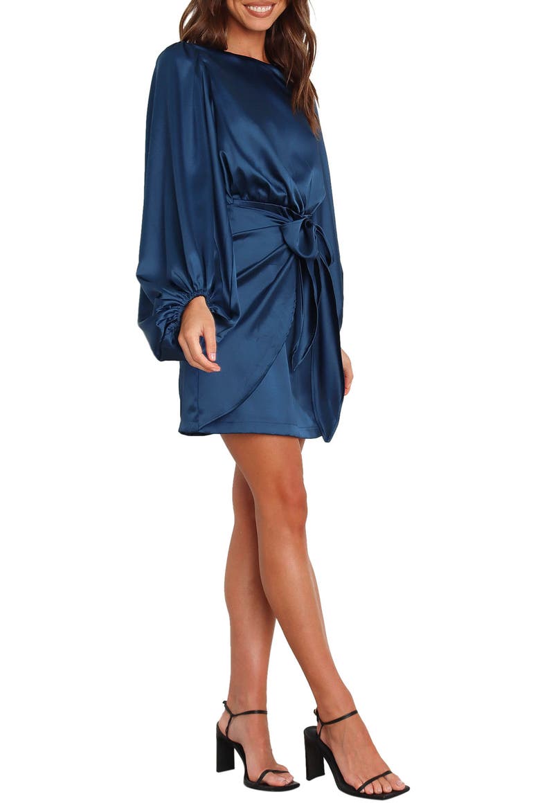 Opal Tie Waist Long Sleeve Satin Minidress