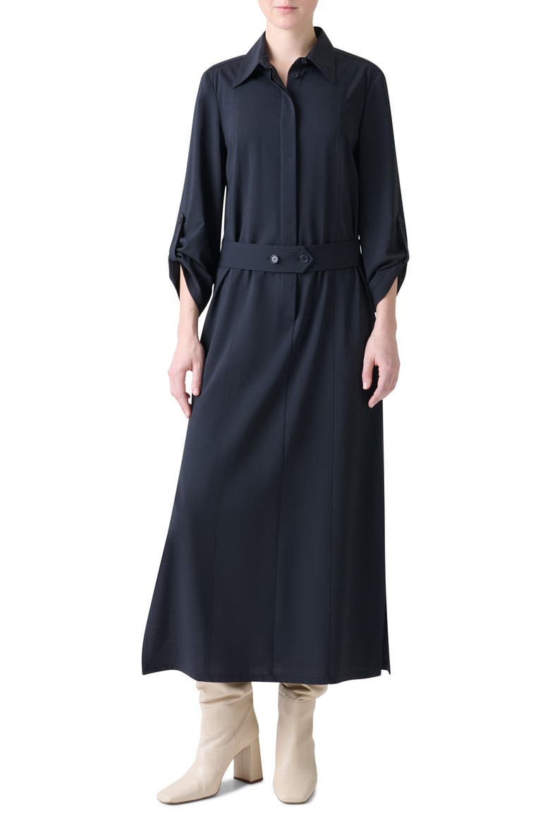 Long Sleeve Stretch Wool Midi Shirtdress