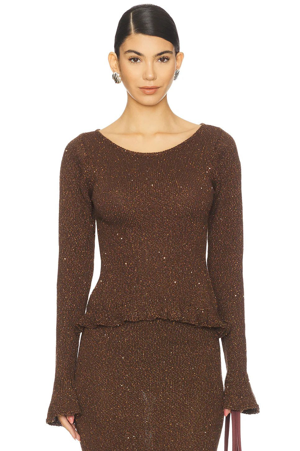 ASTA RESORT Michaela Longsleeve Top in Dark Chocolate Sequin - Image 1