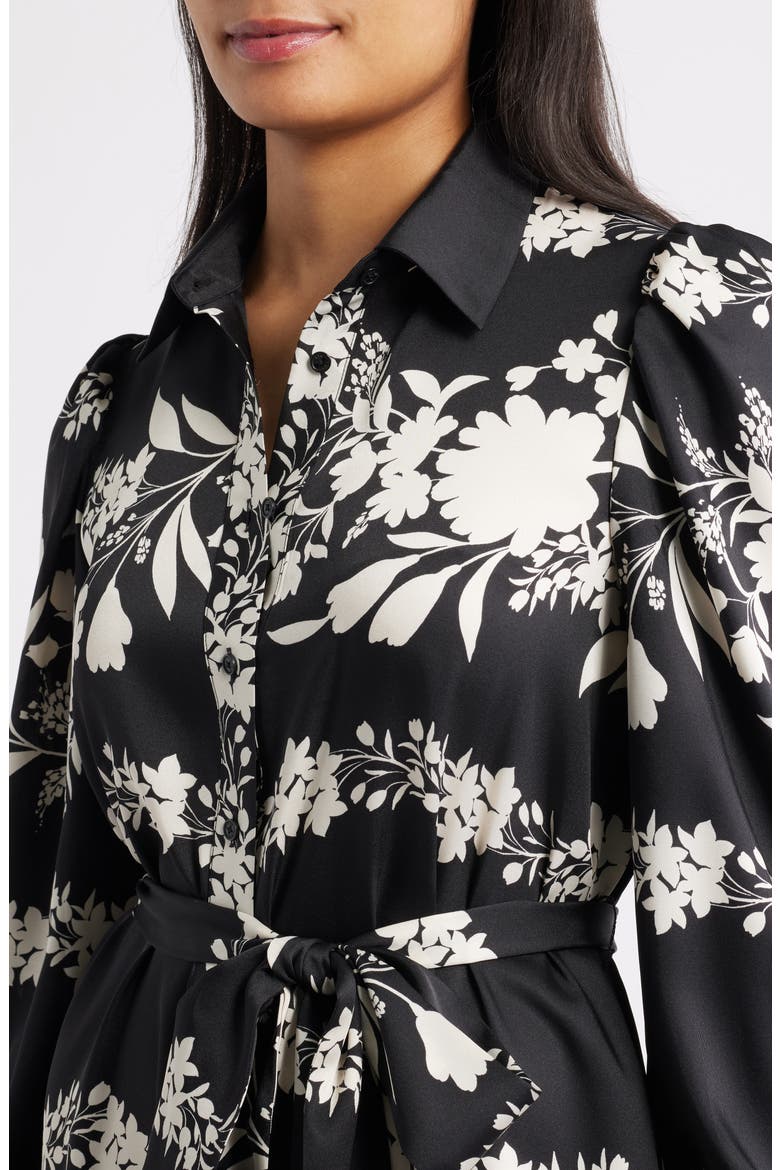 Floral Long Sleeve Tiered Shirtdress