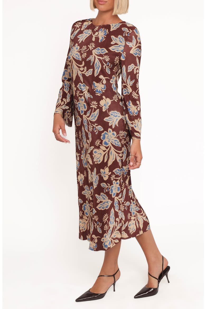 Morena Plissé Long Sleeve Midi Dress