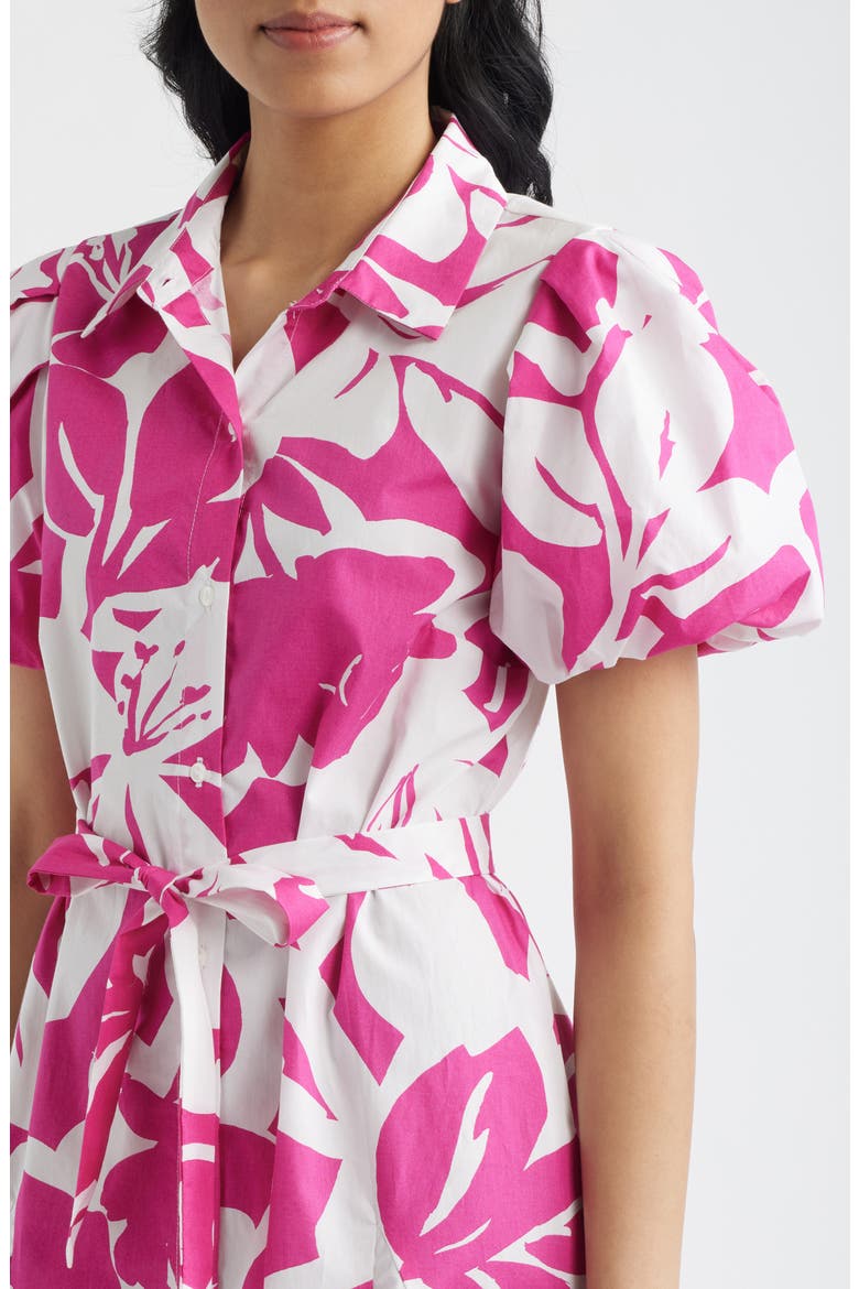 Floral Short Sleeve Cotton Mini Shirtdress