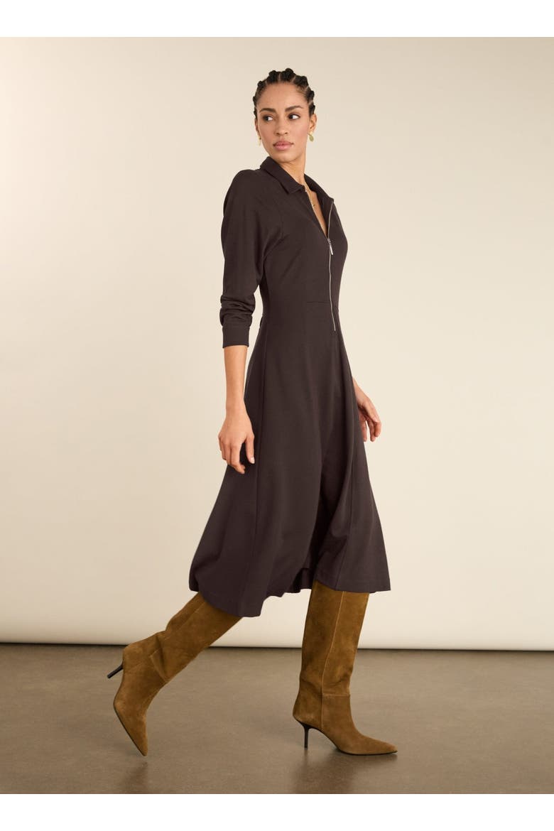 Mariposa Ponte Zip Front Midi Dress