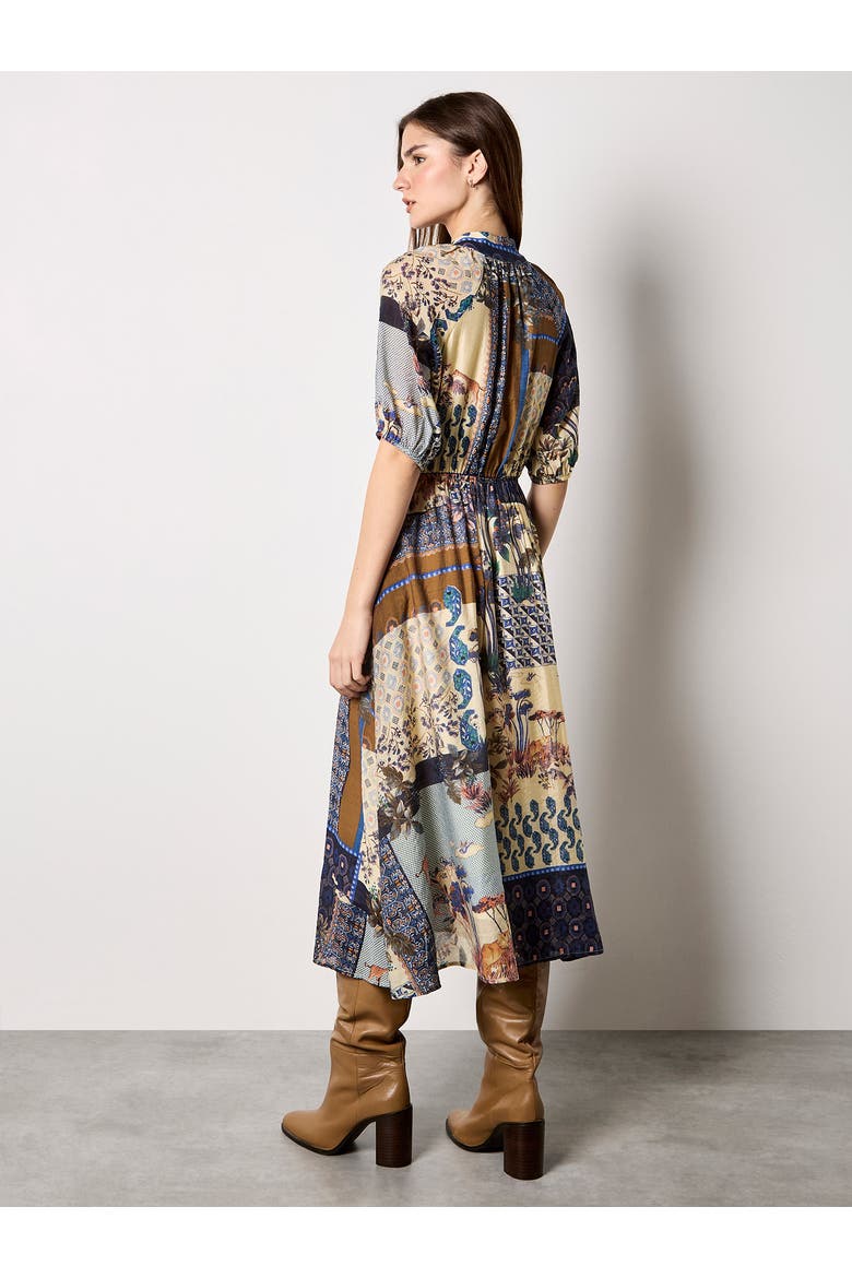 High Neck Patchwork Midi Shirt Dress