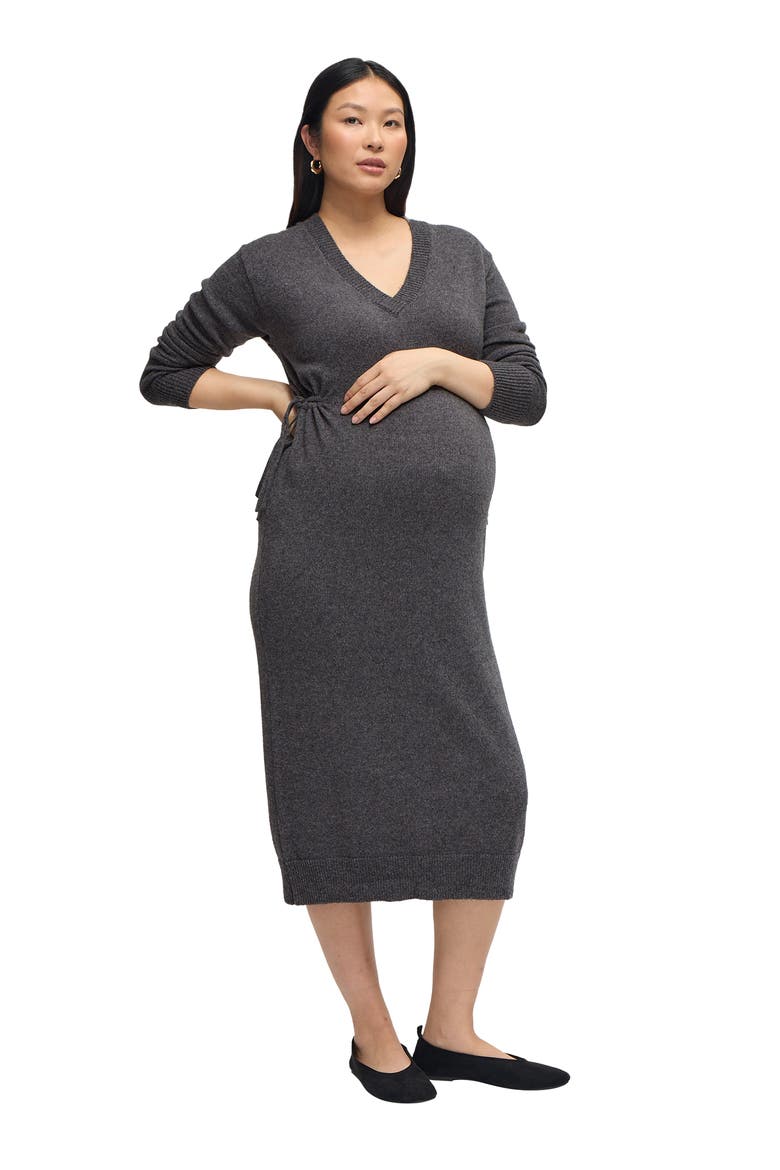 Cozy V-Neck Side Tie Sweater Midi Maternity Dress
