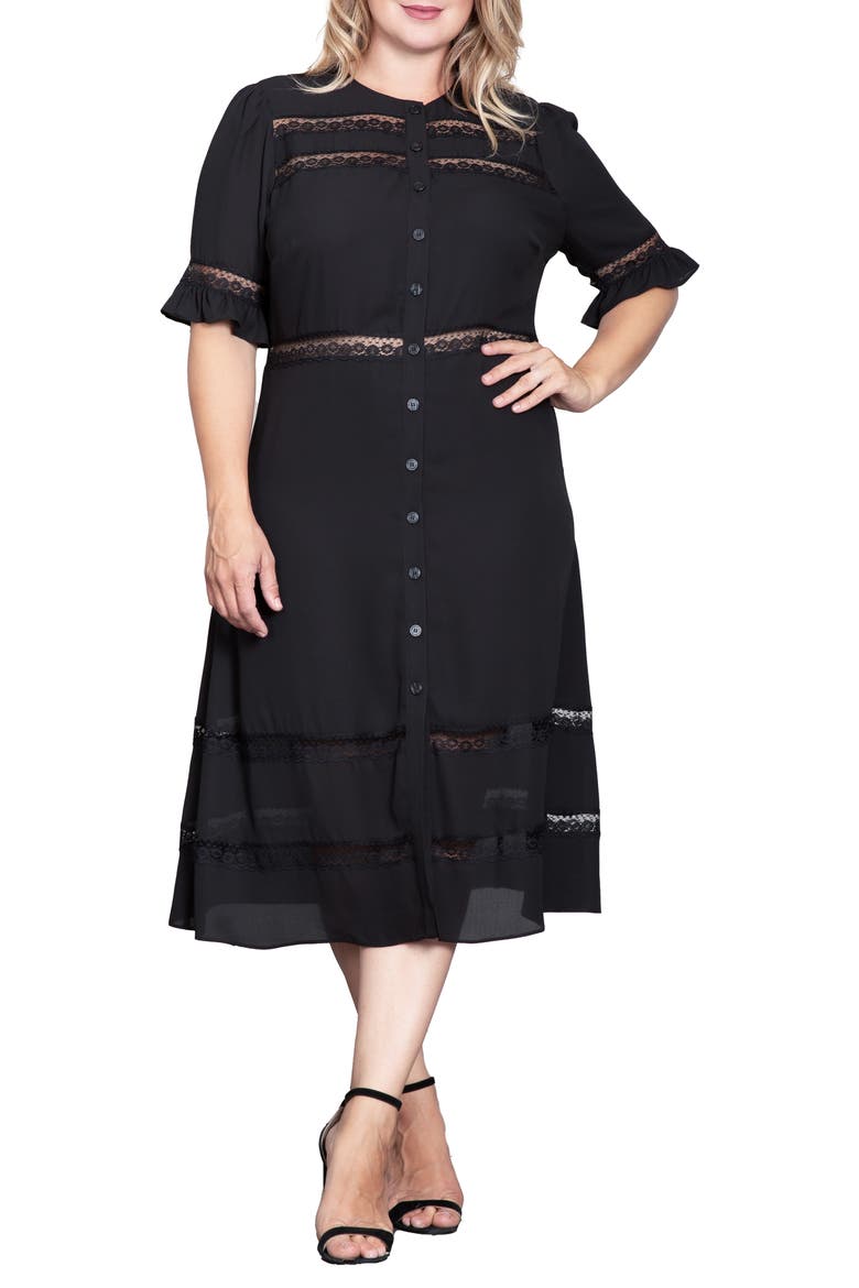Lace Inset Georgette Midi Dress