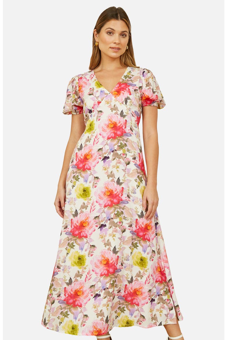 Floral Puffed Sleeve Midi Dress