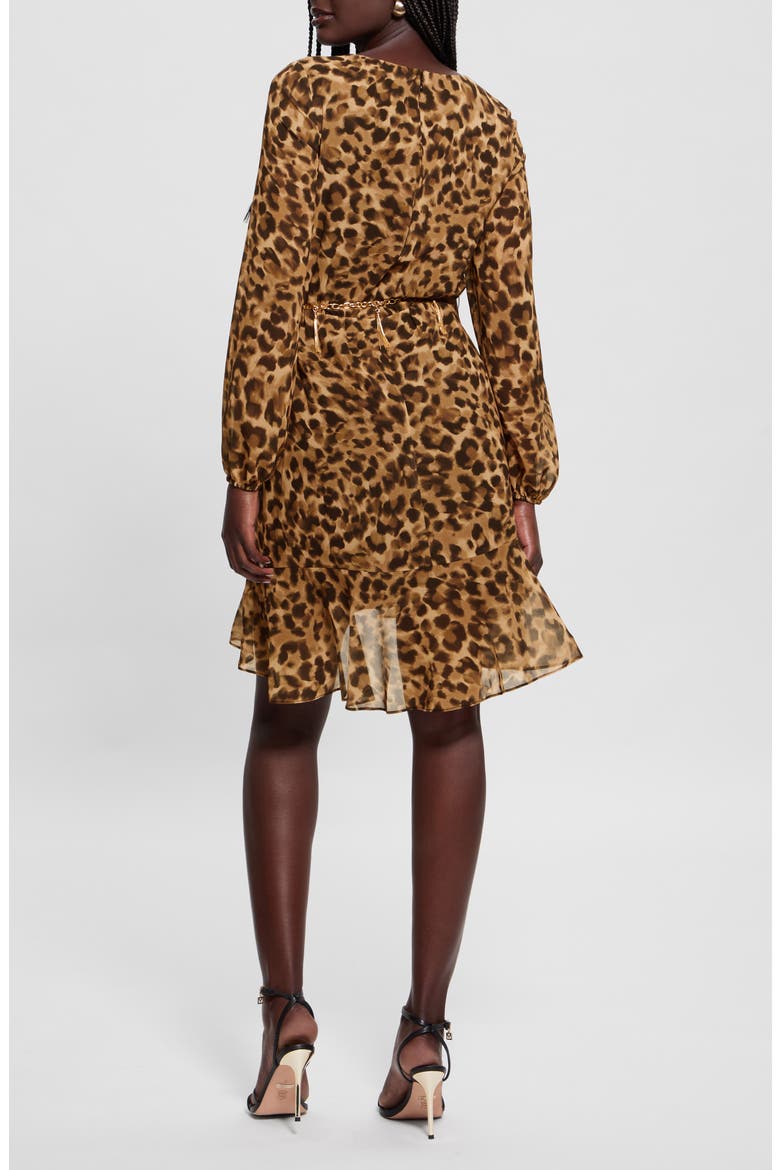 Kaleen Leopard Print Long Sleeve Minidress