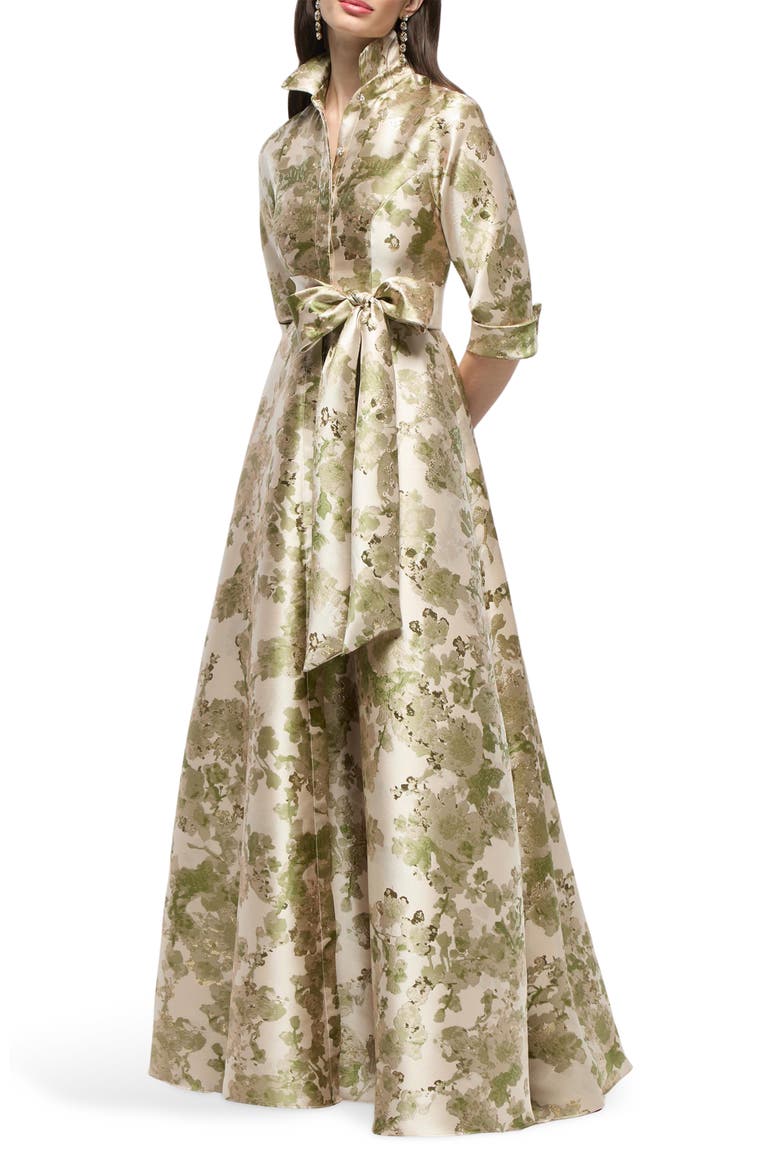 Sabine Metallic Floral Shirtdress Gown