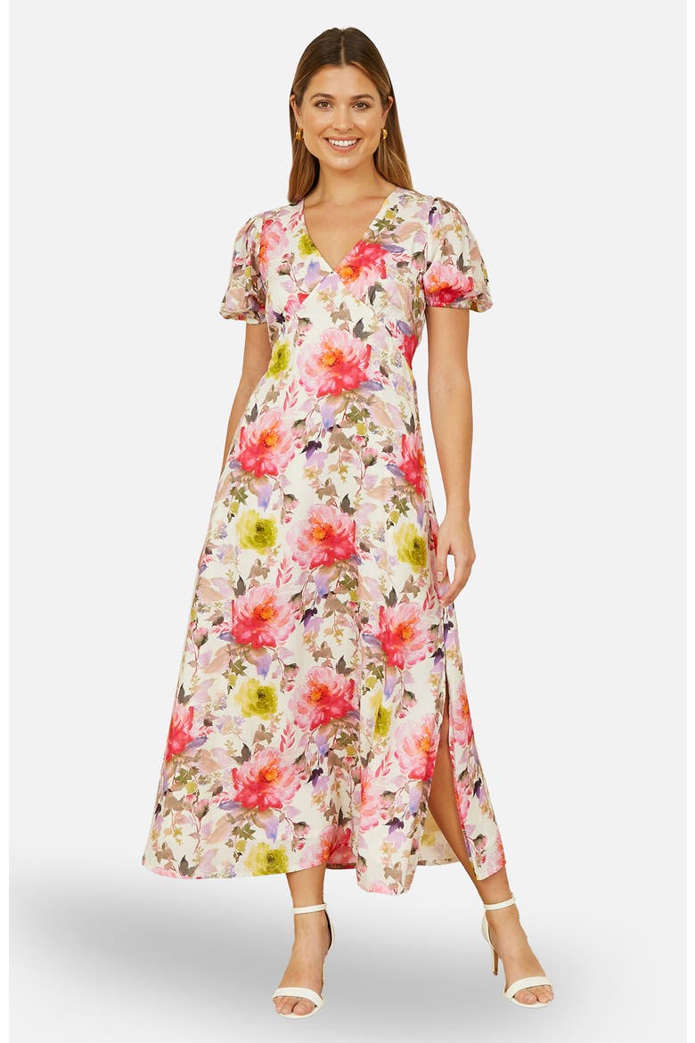 Floral Puffed Sleeve Midi Dress