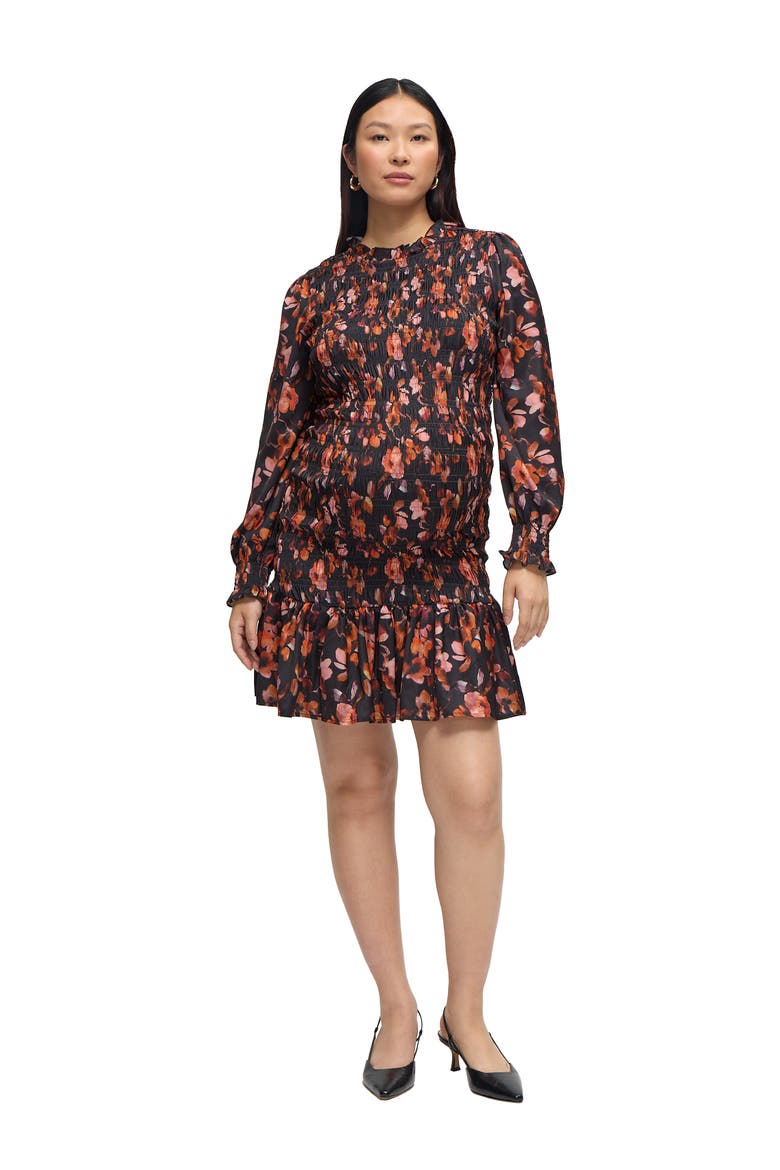 Long Sleeve Smocked Maternity Mini Dress