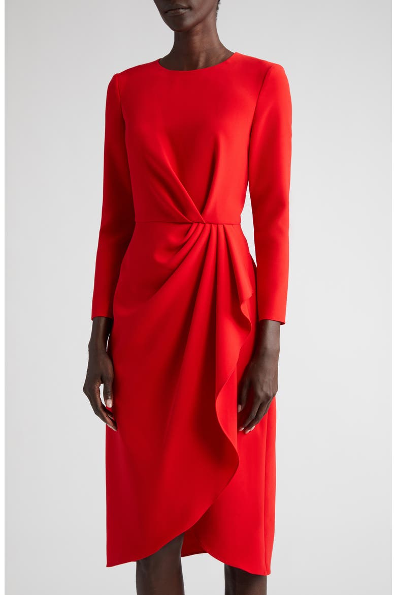 Pleated Long Sleeve Tulip Midi Dress