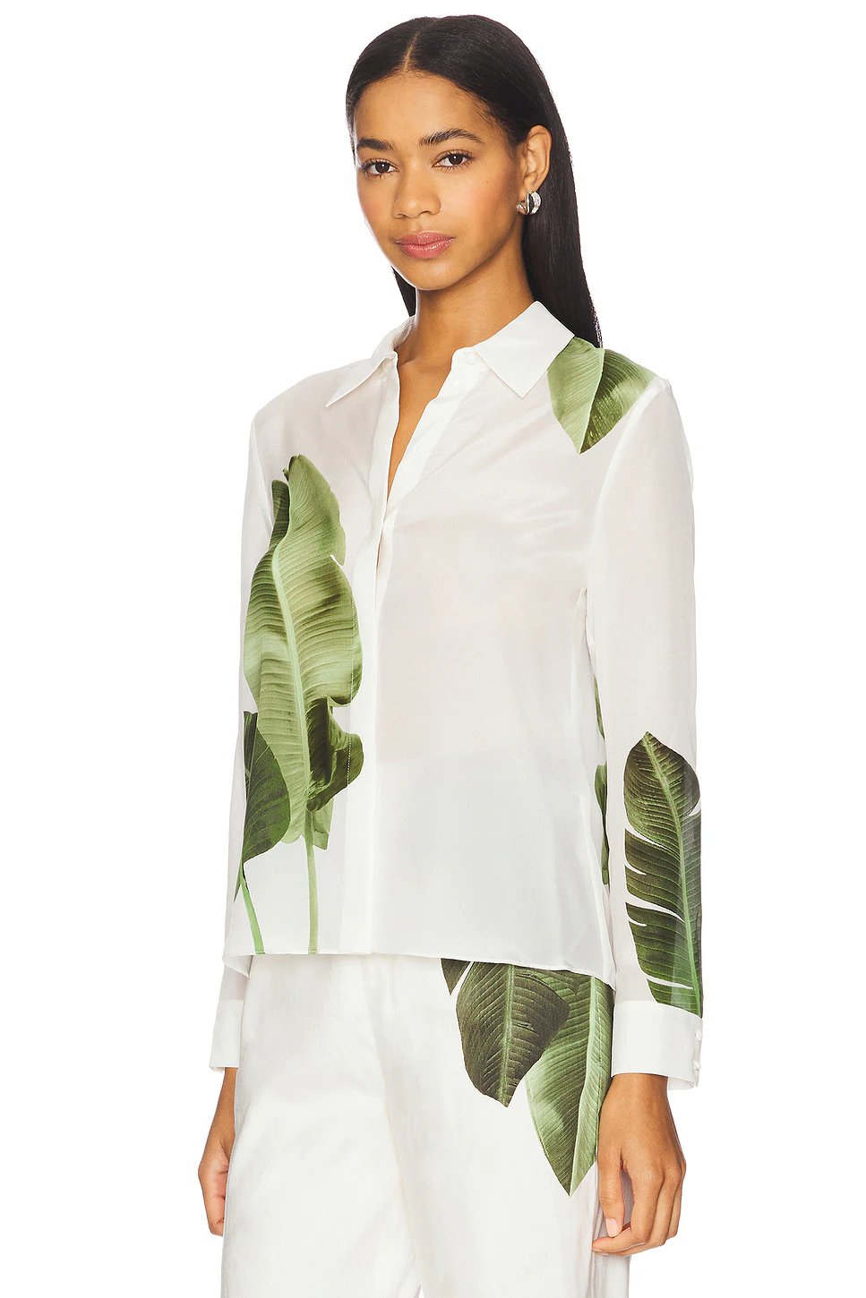 Alice + Olivia Willa Top in Jungle Palm Off White - Image 4