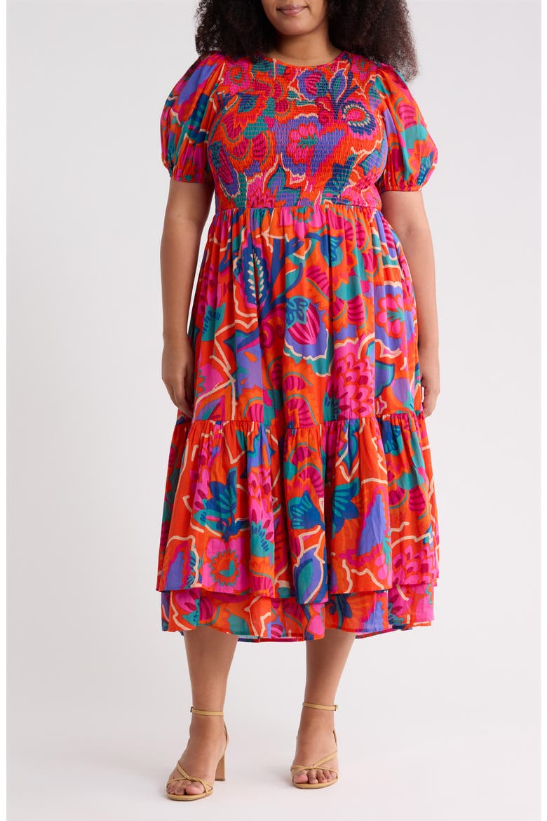 Kahlia Tropics Aruba Smocked Midi Dress