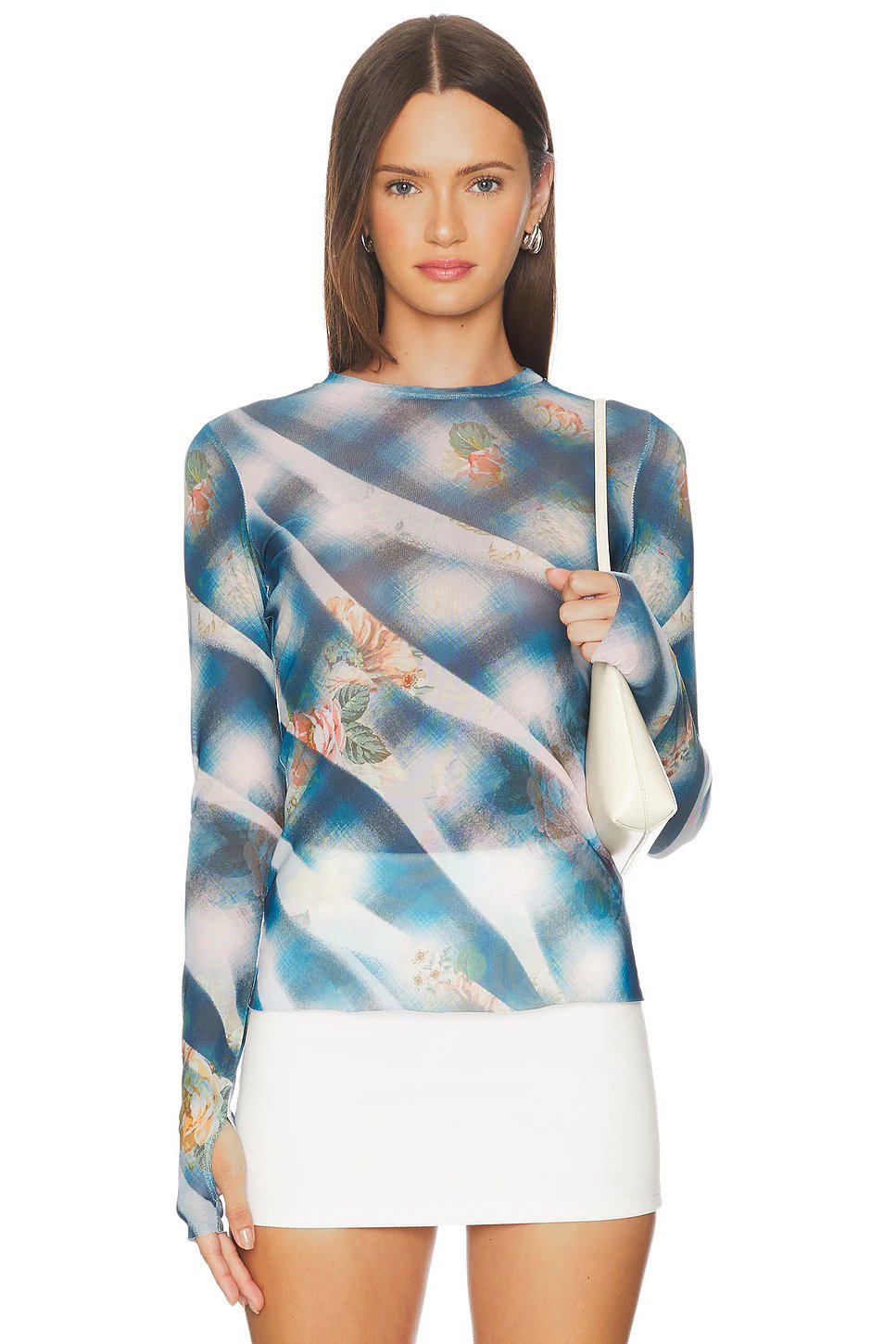 AFRM Kaylee Top in Blue Floral Plaid - Image 1