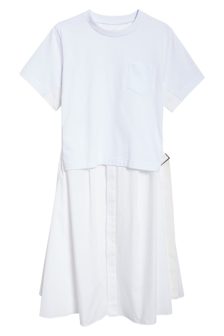 Mixed Media Poplin & Jersey Midi Dress
