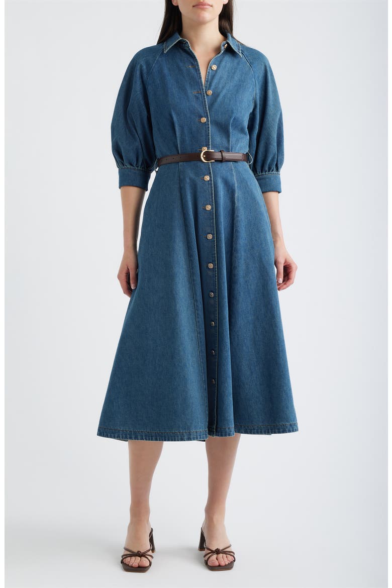 Puff Sleeve Denim Midi Shirtdress
