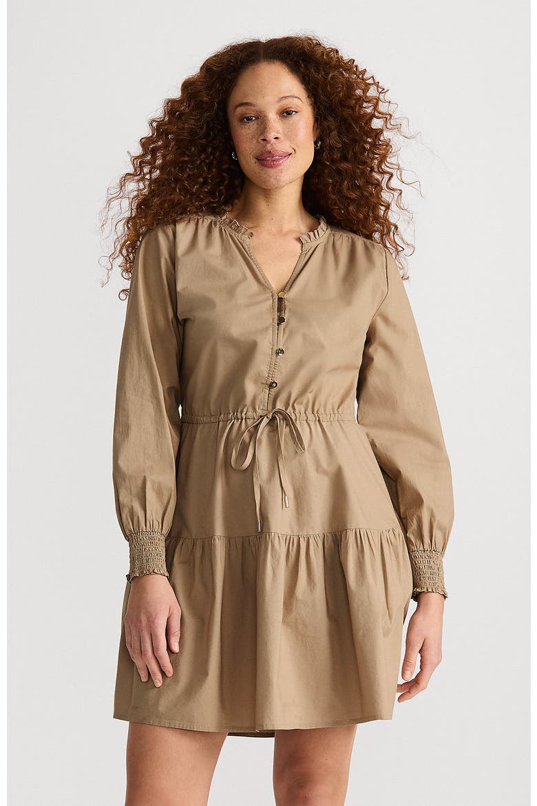 Long Sleeve Cotton Poplin Mini Popover Dress