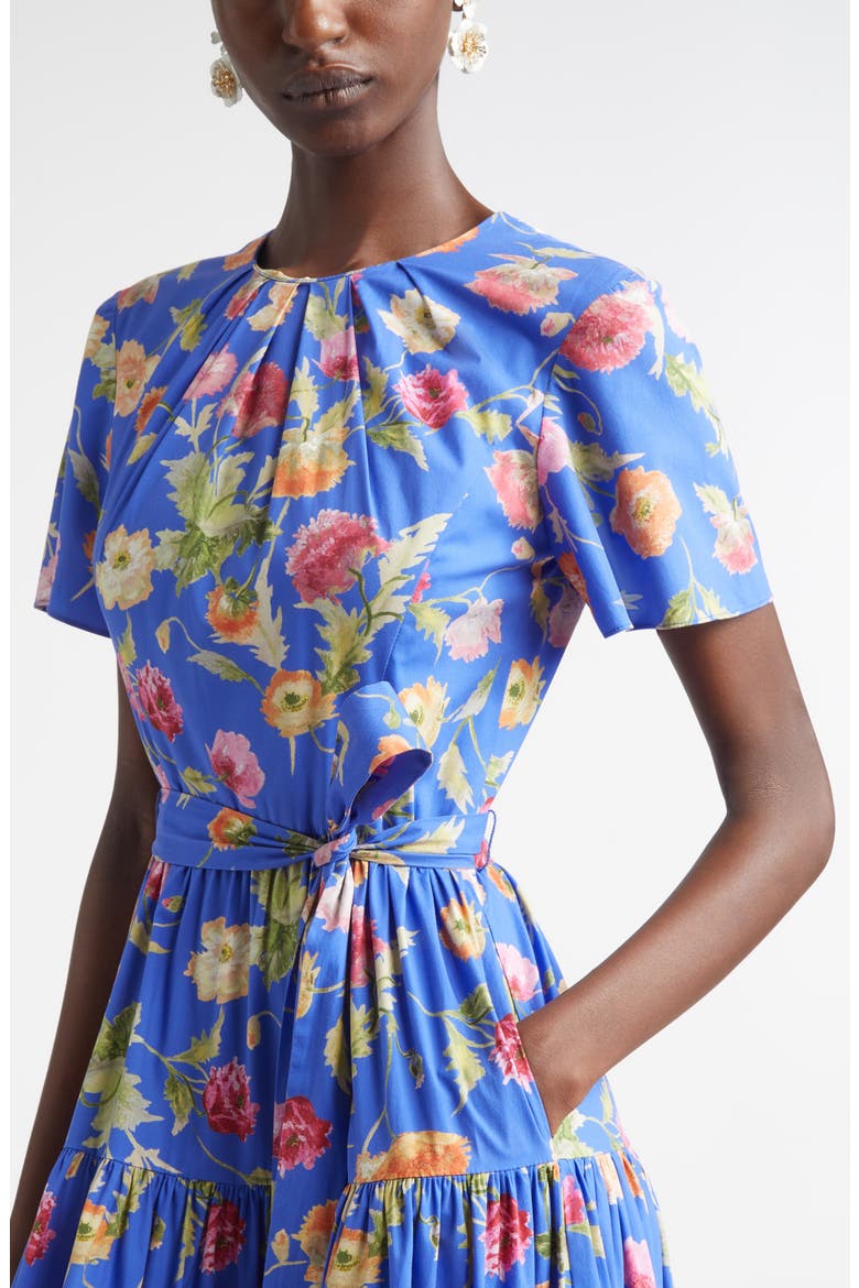 Poppy Print Tiered stretch Cotton Midi Dress