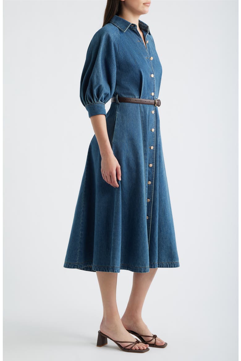 Puff Sleeve Denim Midi Shirtdress