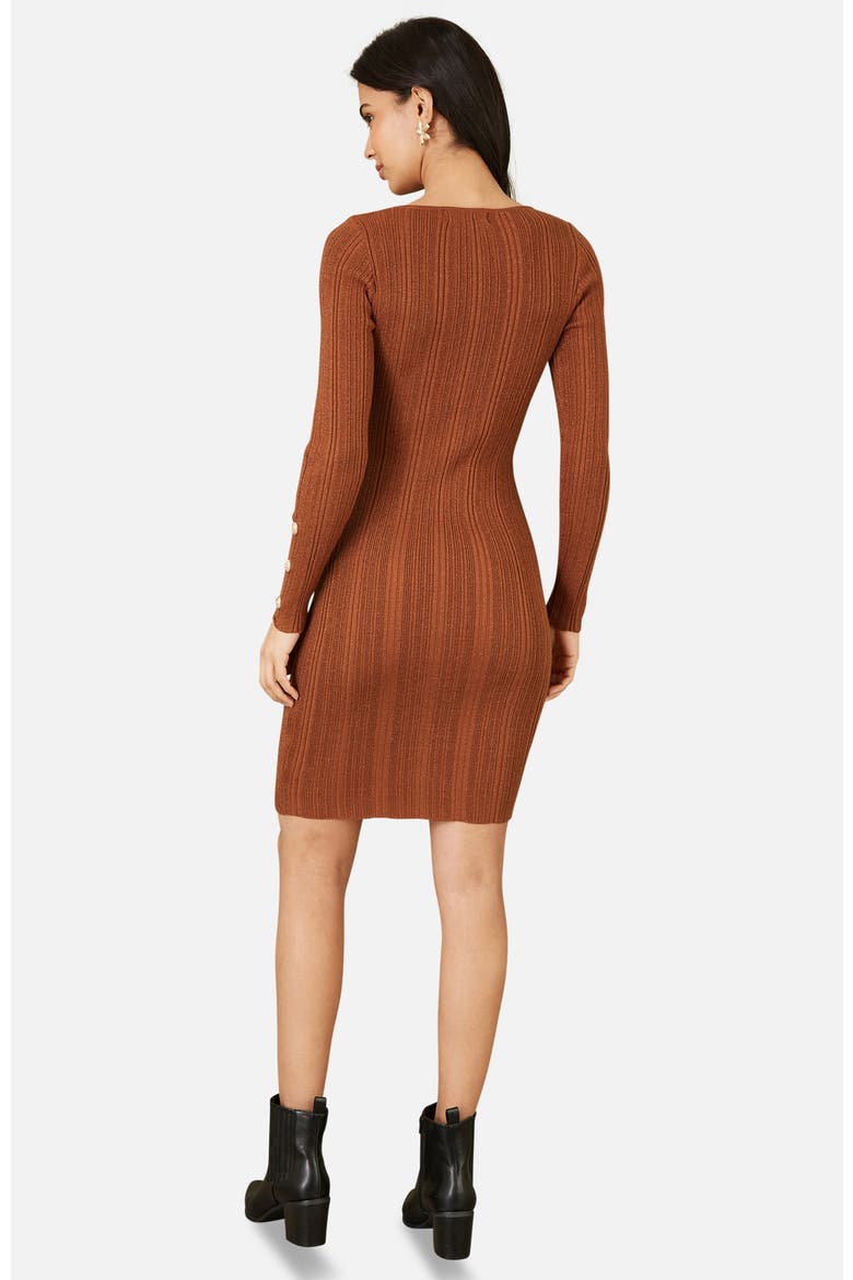 Fitted Button-Detail Shimmery Midi Dress