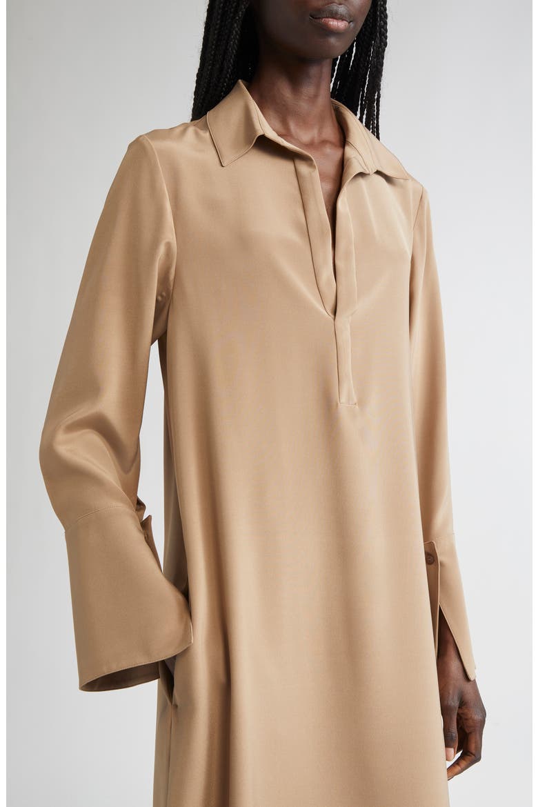 Ossola Long Sleeve Silk Stretch Crêpe de Chine Midi Shirtdress
