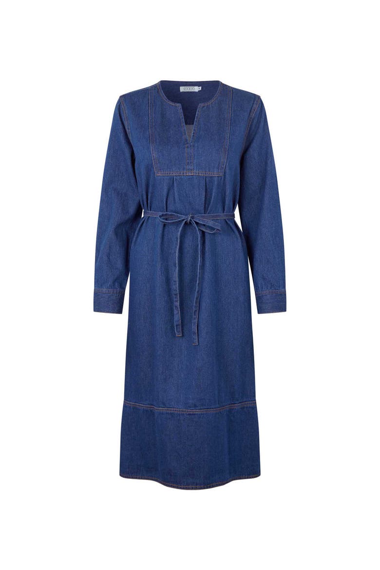 Long Sleeve V-Neck Denim Midi Dress